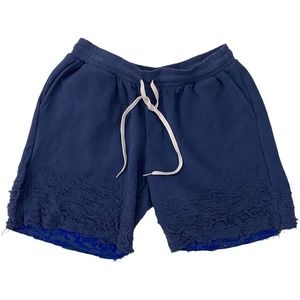 John Elliott Men's Reverse Burn Out Distressed Sweat Shorts in Cadet X Royal